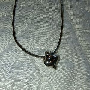 Vintage 925 Tiny Silver Puffy Heart Charm On Cobra Chain Bracelet